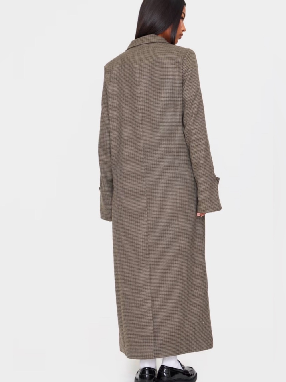 PrettyLittleThing Brown Houndstooth Longline Duster Coat - Picture 6 of 16